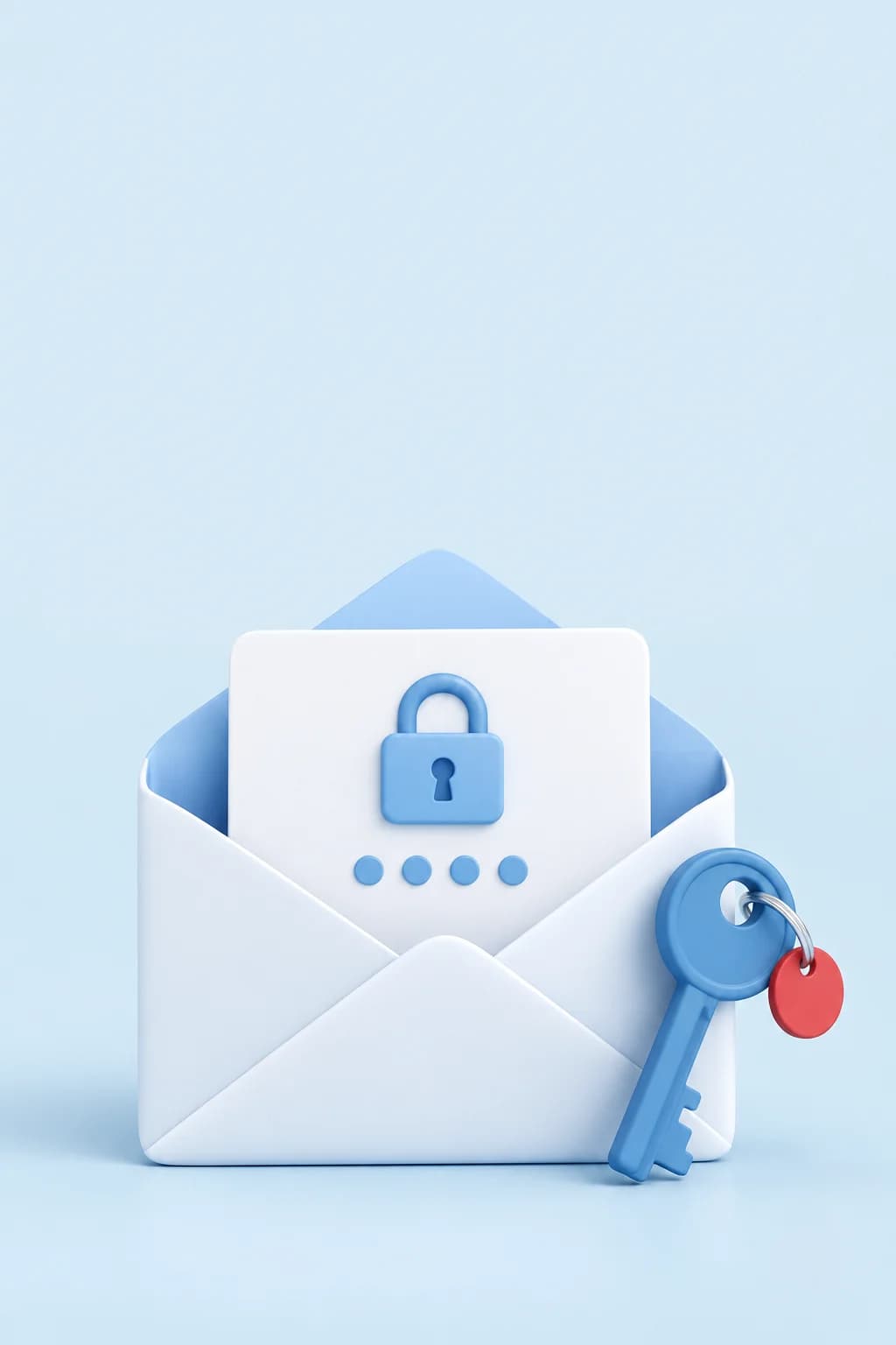 Amplop email berisi kartu bergambar gembok dan kunci untuk memulihkan akses akun